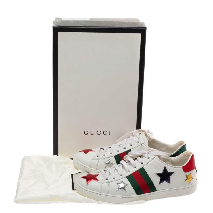 Pre Owned Gucci White Leather Ace Metallic Stars Low Top Sneakers Size 35.5