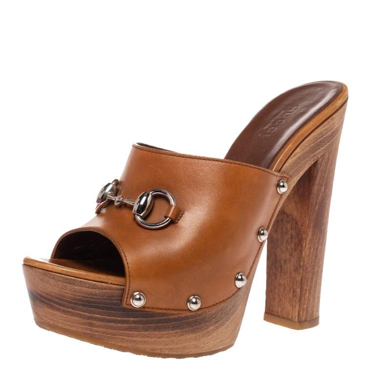 Gucci Brown Leather Horsebit Platform 