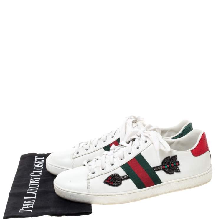 Pre Owned Gucci White Leather Ace Web Embellished Low Top Sneakers Size 39