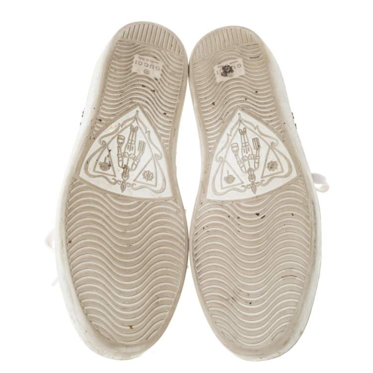 Pre Owned Gucci White Leather Ace Web Embellished Low Top Sneakers Size 39
