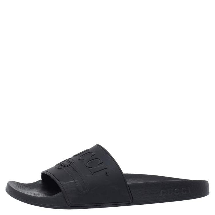 Gucci Black GG Rubber Flat Slides Size 39 Gucci | TLC