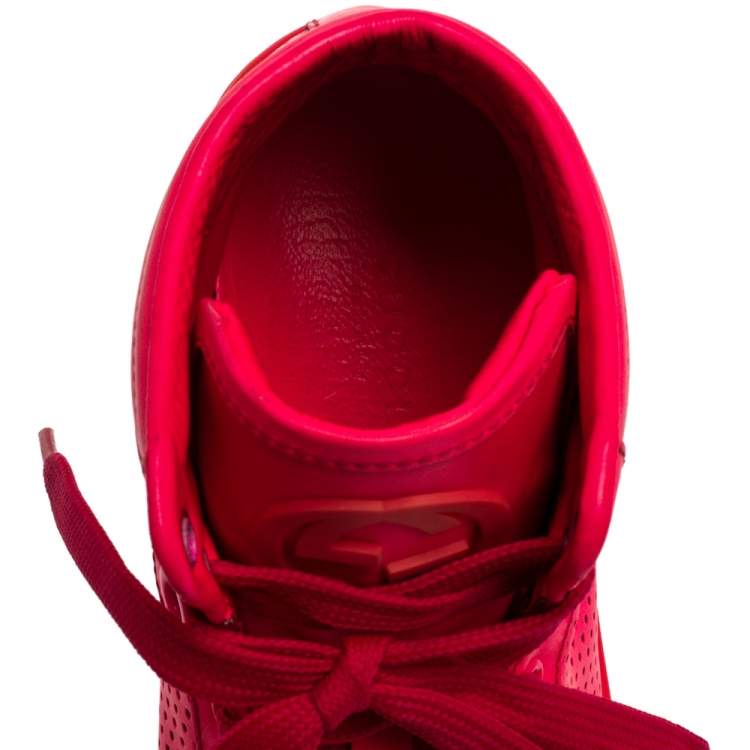 Pre Owned Gucci Neon Pink Leather Interlocking G High Top Sneakers Size 36.5