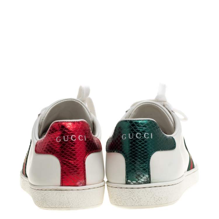 Pre Owned Gucci White Leather Embroidered Bee Ace Low Top Sneakers Size 39