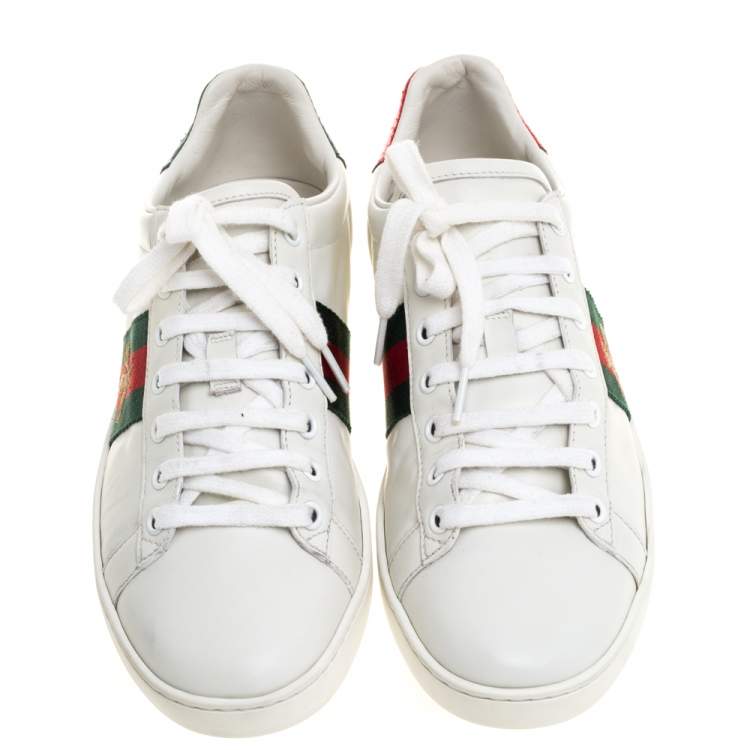 Pre Owned Gucci White Leather Embroidered Bee Ace Low Top Sneakers Size 39