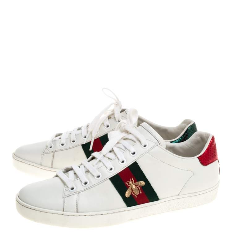Pre Owned Gucci White Leather Embroidered Bee Ace Low Top Sneakers Size 39