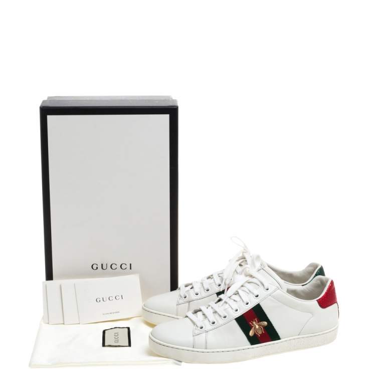 Pre Owned Gucci White Leather Embroidered Bee Ace Low Top Sneakers Size 39