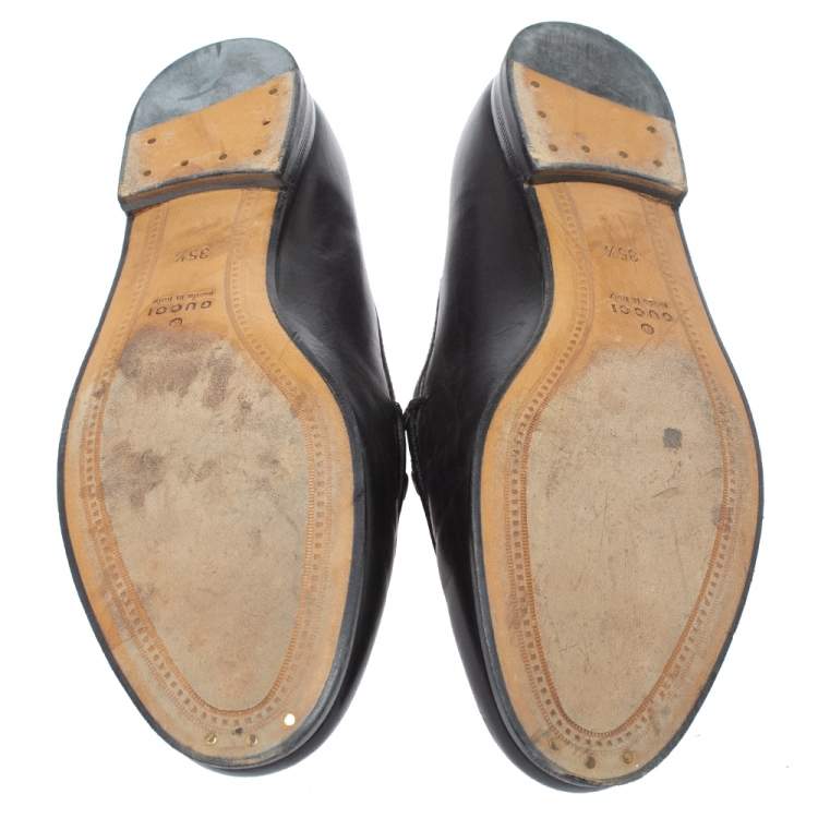 Pre Owned Gucci Black Leather Jordaan Horsebit Loafers Size 35.5