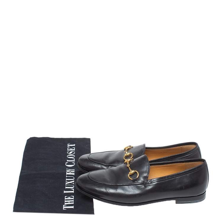 Pre Owned Gucci Black Leather Jordaan Horsebit Loafers Size 35.5