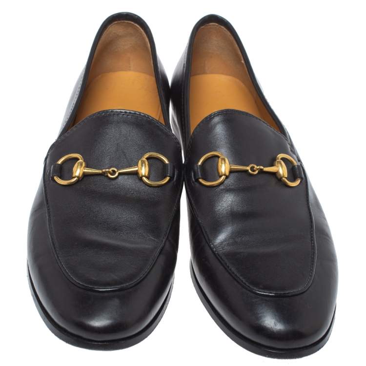 Pre Owned Gucci Black Leather Jordaan Horsebit Loafers Size 35.5