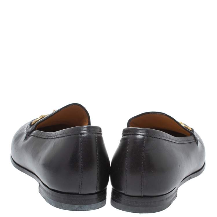 Pre Owned Gucci Black Leather Jordaan Horsebit Loafers Size 35.5