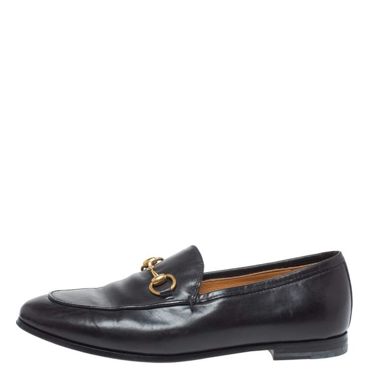 Pre Owned Gucci Black Leather Jordaan Horsebit Loafers Size 35.5