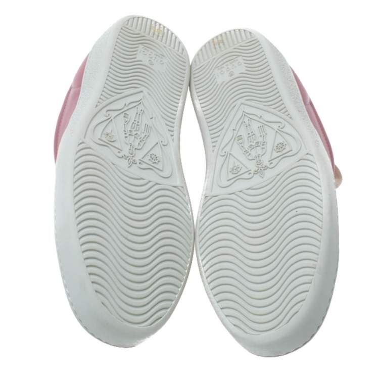 Pre Owned Gucci Pink Leather Ace Gucci Stripe Low Top Sneakers Size 38.5