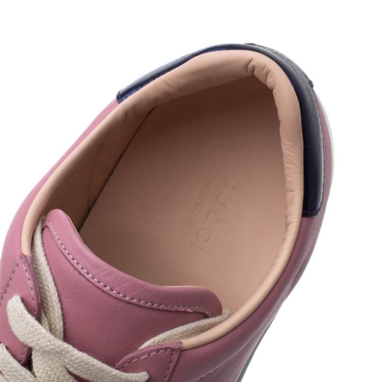 Pre Owned Gucci Pink Leather Ace Gucci Stripe Low Top Sneakers Size 38.5