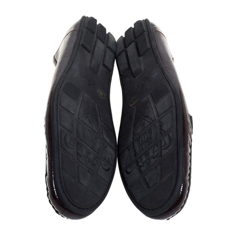 Pre Owned Gucci Brown Patent Leather Horsebit Slip On Loafers Size 40