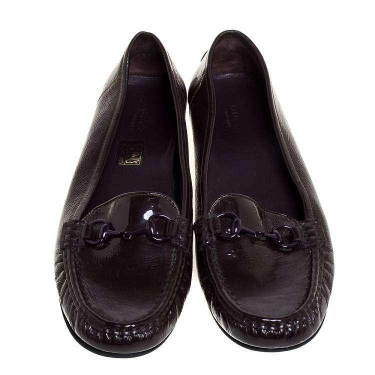 Pre Owned Gucci Brown Patent Leather Horsebit Slip On Loafers Size 40