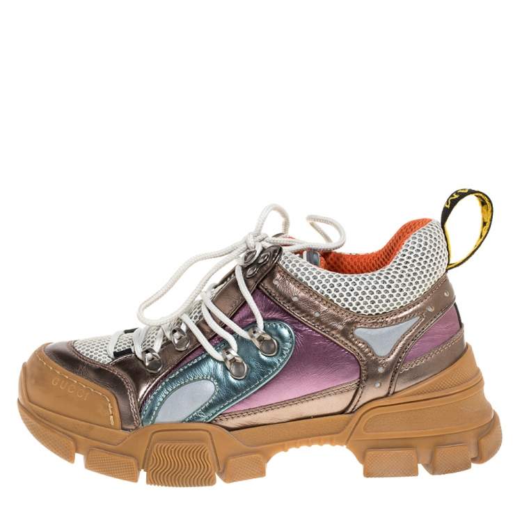 Pre Owned Gucci Multicolor Leather and Mesh Flashtrek Low-Top Sneakers Size 36