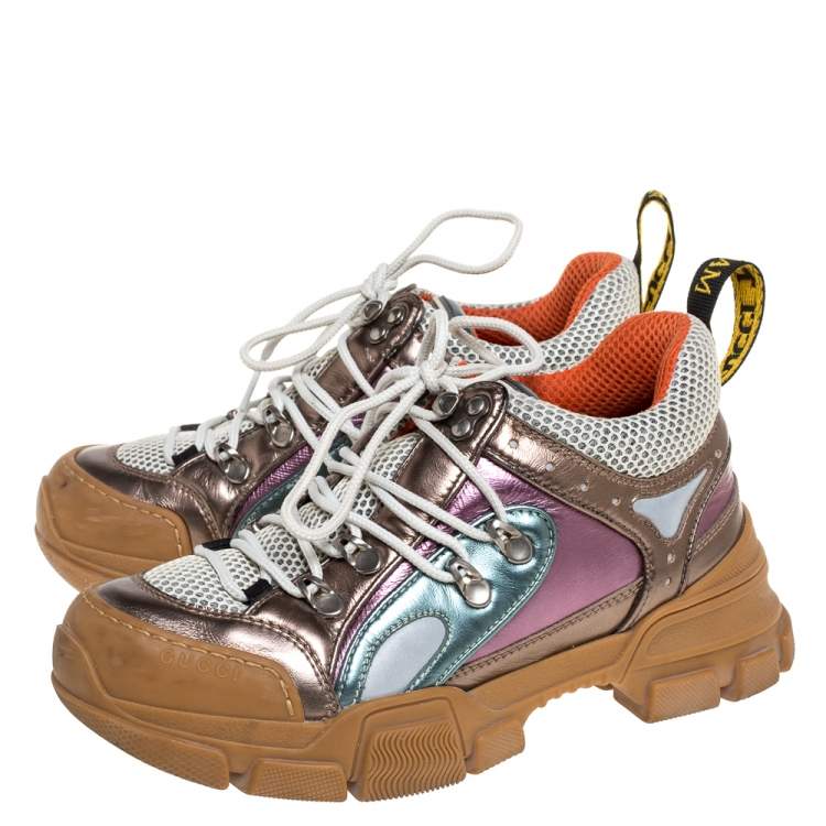 Pre Owned Gucci Multicolor Leather and Mesh Flashtrek Low-Top Sneakers Size 36