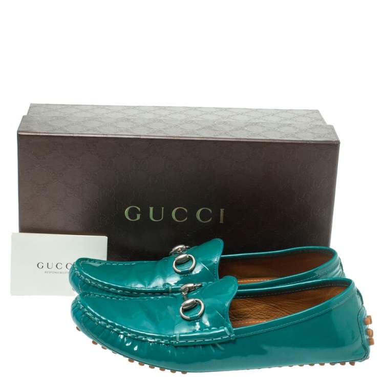 Pre Owned Gucci Green Patent Leather Horsebit Loafers Size 39.5