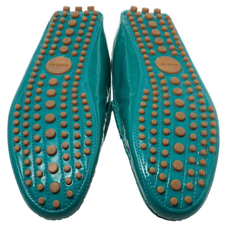 Pre Owned Gucci Green Patent Leather Horsebit Loafers Size 39.5