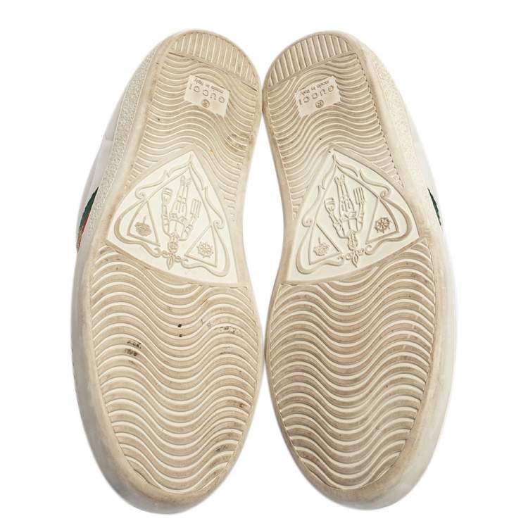 Pre Owned Gucci White Leather Ace Web Bee Low Top Sneakers Size 36.5
