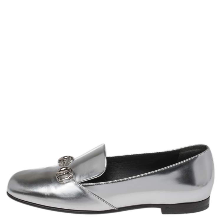 Gucci silver best sale horsebit loafers