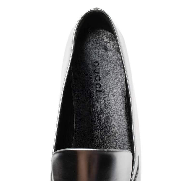 Pre Owned Gucci Silver Foil Leather Kira Horsebit Loafers Size 36.5