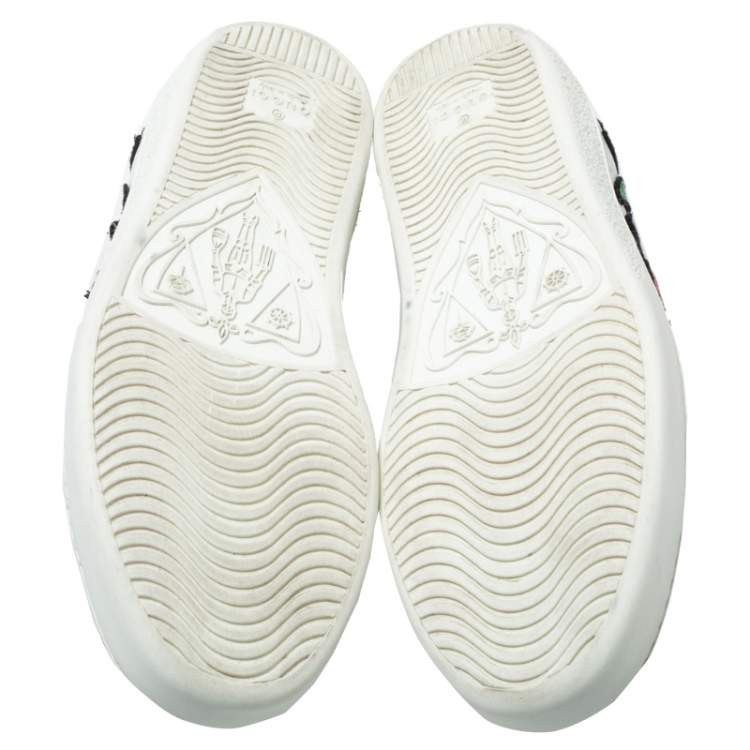 Pre Owned Gucci White Floral Embroidered Leather Ace Low Top Sneakers Size 37.5