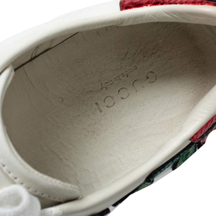 Pre Owned Gucci White Floral Embroidered Leather Ace Low Top Sneakers Size 37.5