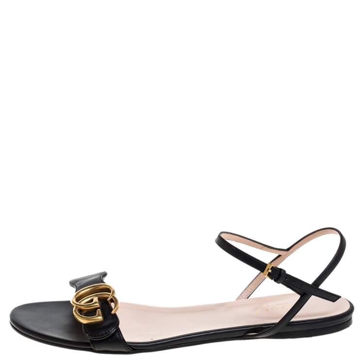Gucci Marmont Leather Sandals - Black - Slippers