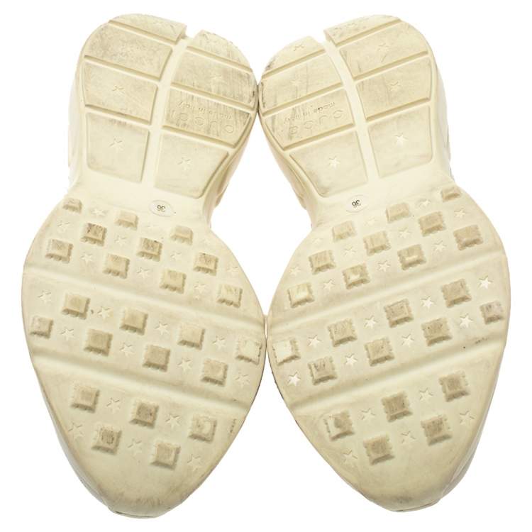 Pre Owned Gucci Beige Leather Rhyton Gucci Logo Low Top Sneakers Size 36