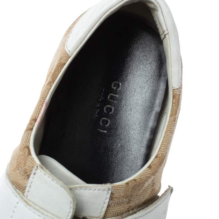 Pre Owned Gucci White/Beige GG Canvas and Leather Velcro Sneakers Size 40