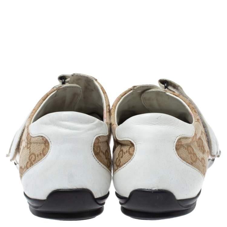 Pre Owned Gucci White/Beige GG Canvas and Leather Velcro Sneakers Size 40