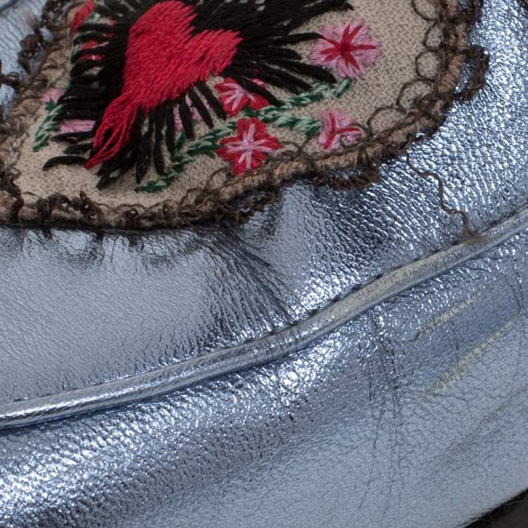 Pre Owned Gucci Metallic Blue Leather Jordaan Horsebit Slip On Loafers Size 40