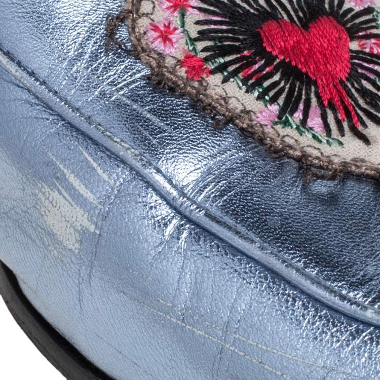 Pre Owned Gucci Metallic Blue Leather Jordaan Horsebit Slip On Loafers Size 40