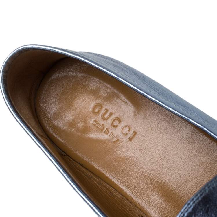 Pre Owned Gucci Metallic Blue Leather Jordaan Horsebit Slip On Loafers Size 40