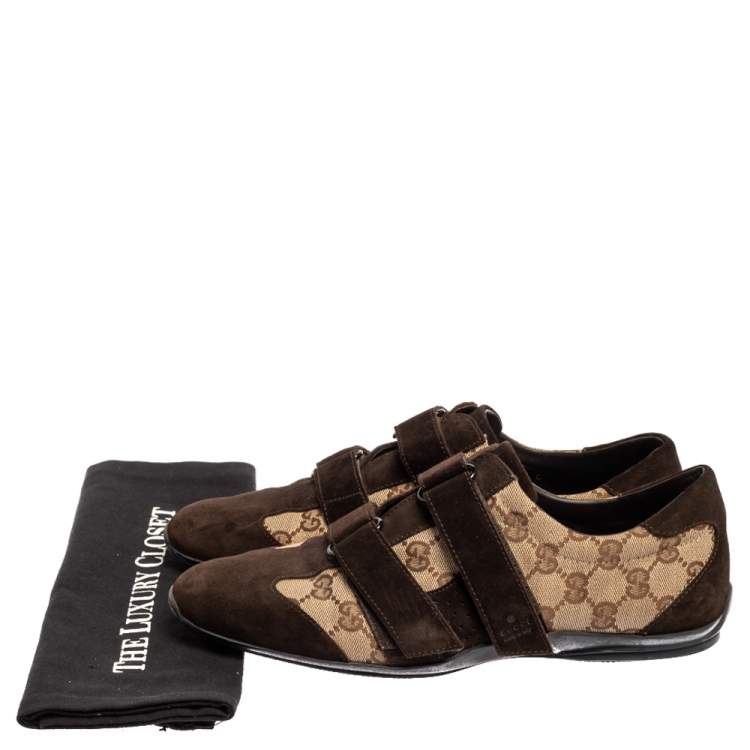 Pre Owned Gucci Brown Guccissima Canvas and Suede Velcro Sneakers Size 40