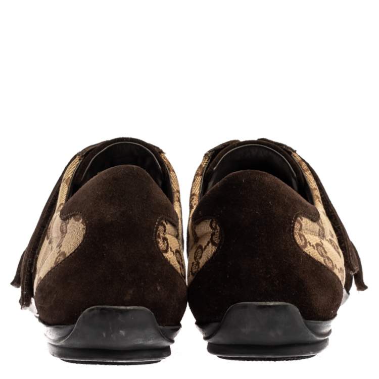 Pre Owned Gucci Brown Guccissima Canvas and Suede Velcro Sneakers Size 40