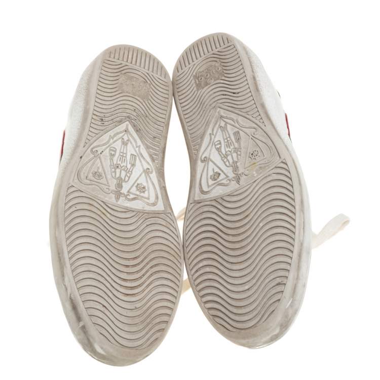 مملوكة مسبقًا Gucci White Leather Ace Web Heart Detail Lace Up Sneaker Size 34.5