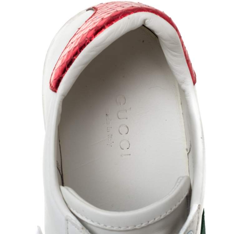 مملوكة مسبقًا Gucci White Leather Ace Web Heart Detail Lace Up Sneaker Size 34.5