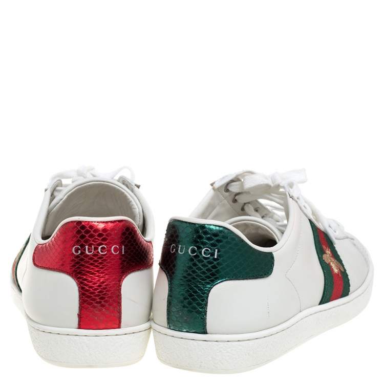 Pre Owned Gucci White Leather Ace Bee Web Low Top Sneakers Size 39
