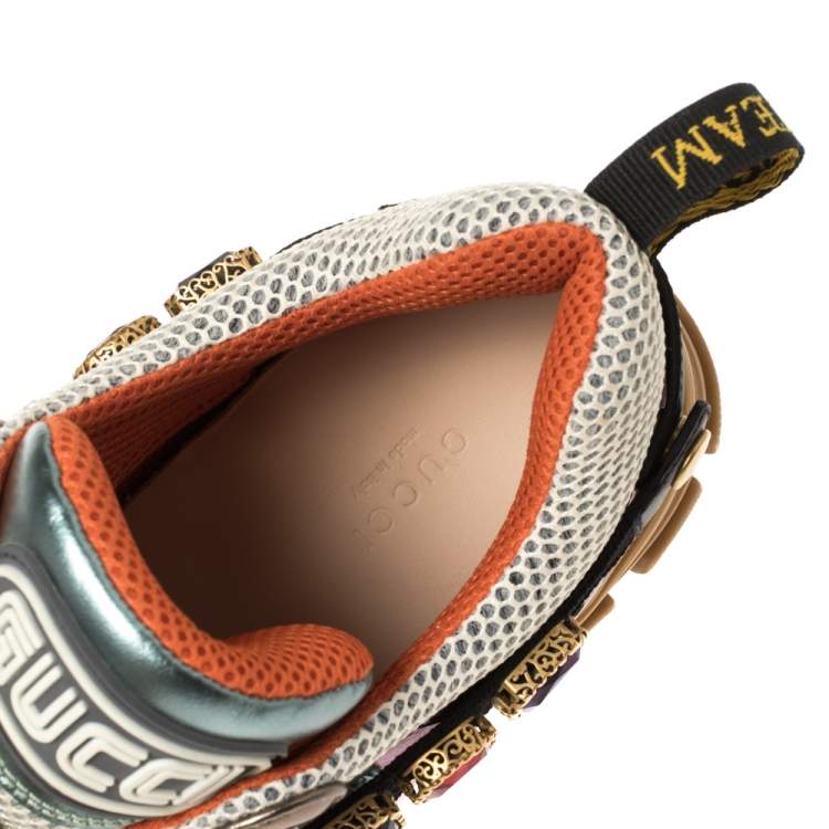 Pre Owned Gucci Multicolor Leather and Mesh Flashtrek Removable Crystals Sneakers Size 40