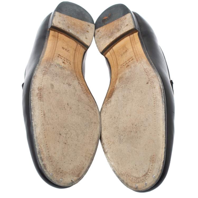Pre Owned Gucci Black Leather Jordaan Horsebit Slip On Loafers Size 39.5