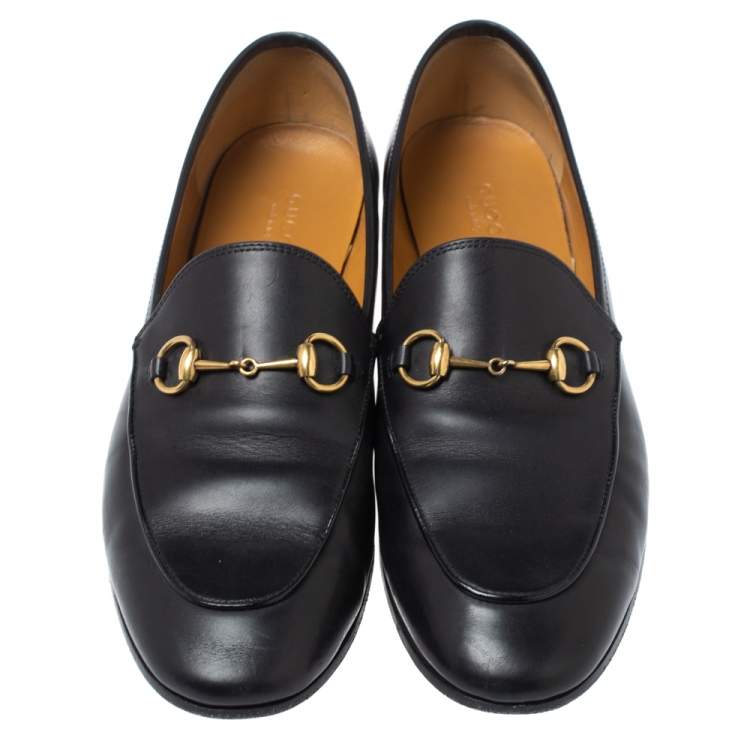 Pre Owned Gucci Black Leather Jordaan Horsebit Slip On Loafers Size 39.5