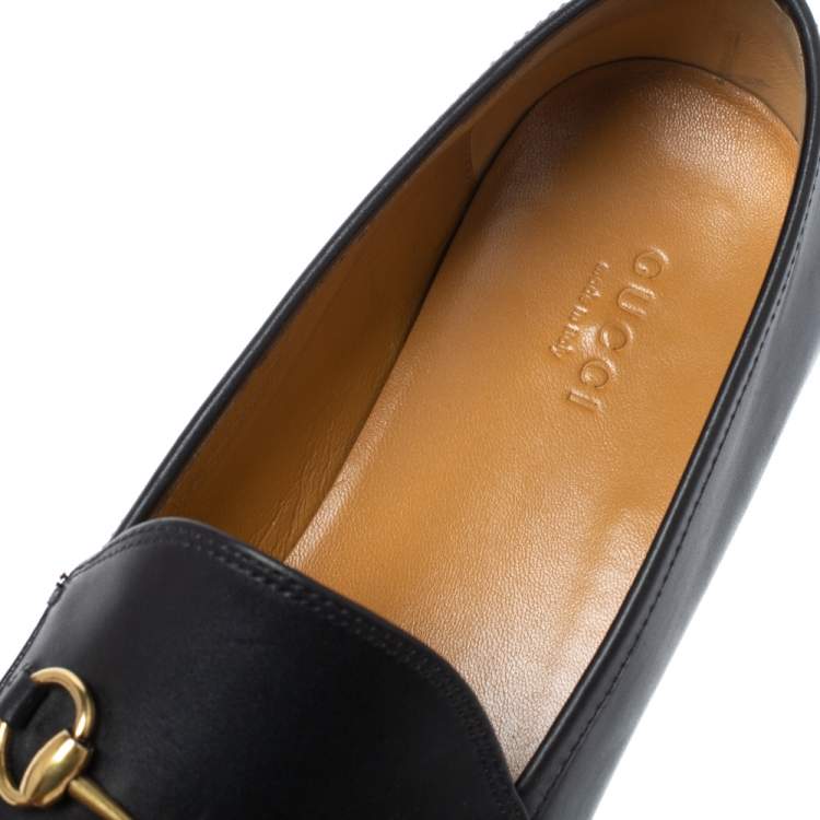 Pre Owned Gucci Black Leather Jordaan Horsebit Slip On Loafers Size 39.5