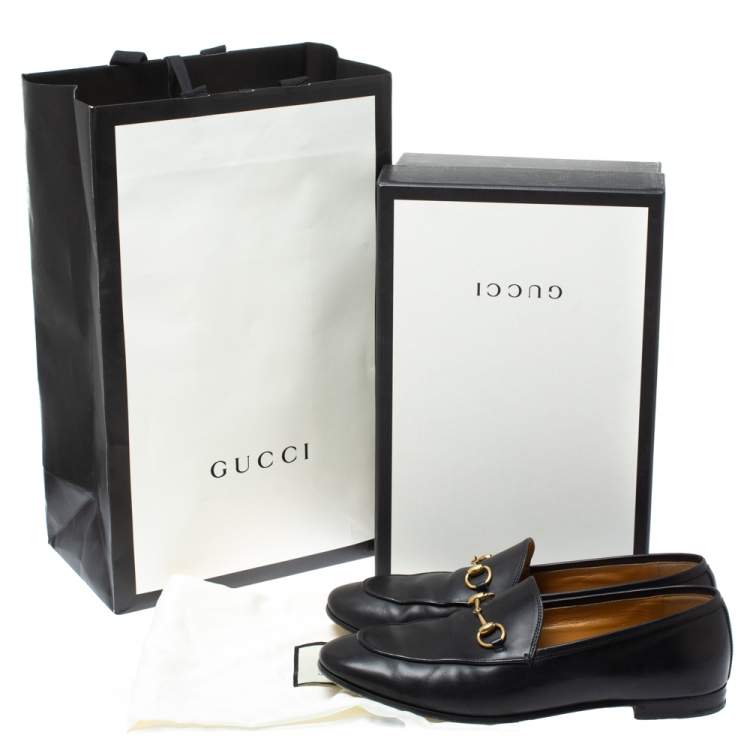 Pre Owned Gucci Black Leather Jordaan Horsebit Slip On Loafers Size 39.5
