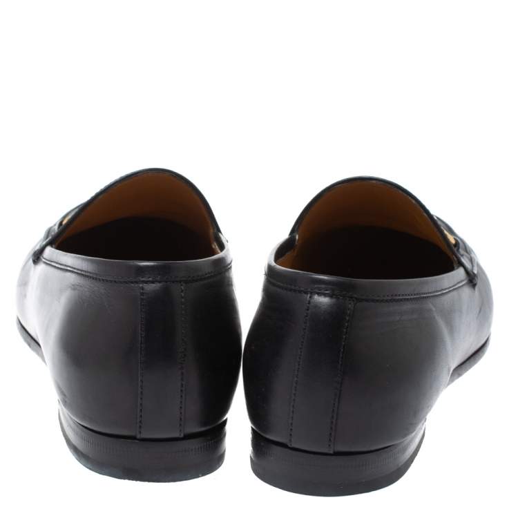 Pre Owned Gucci Black Leather Jordaan Horsebit Slip On Loafers Size 39.5