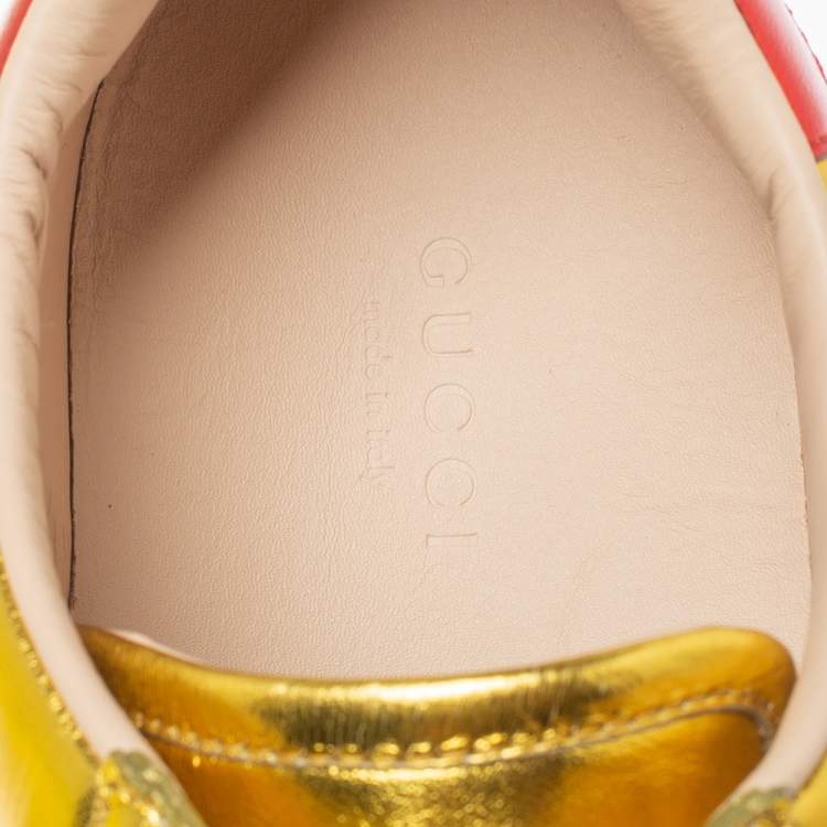 Pre Owned Gucci Metallic Gold Ace Blind For Love Lace Up Sneakers Size 40