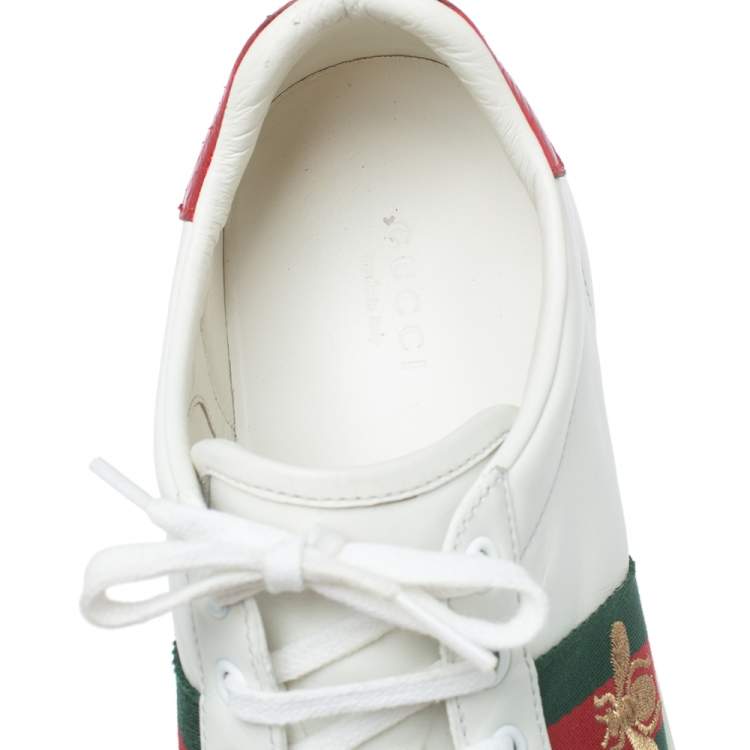 Pre Owned Gucci White Leather Ace Web Low Top Sneakers Size 38.5