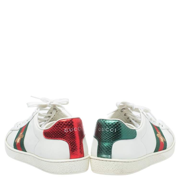 Pre Owned Gucci White Leather Ace Web Low Top Sneakers Size 38.5