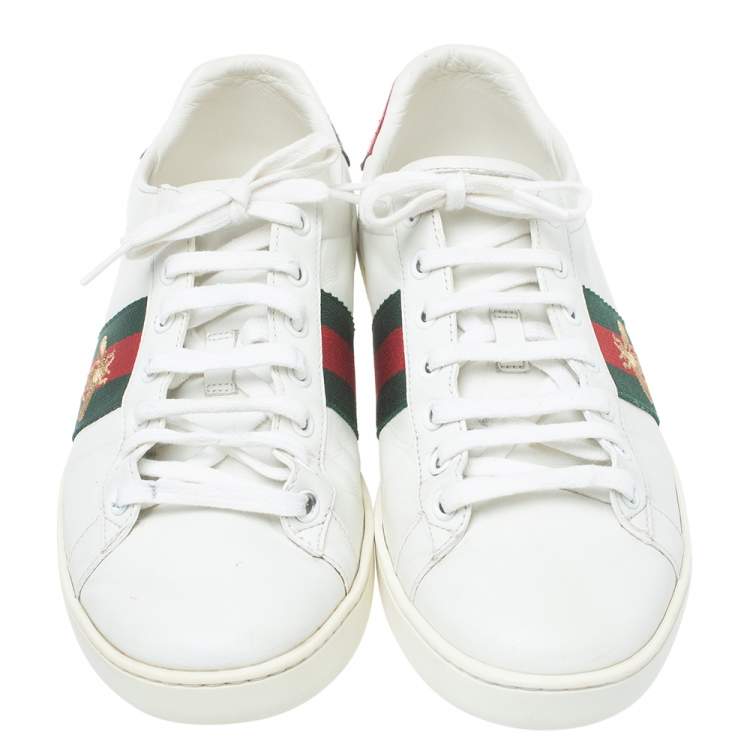 Pre Owned Gucci White Leather Ace Web Low Top Sneakers Size 38.5